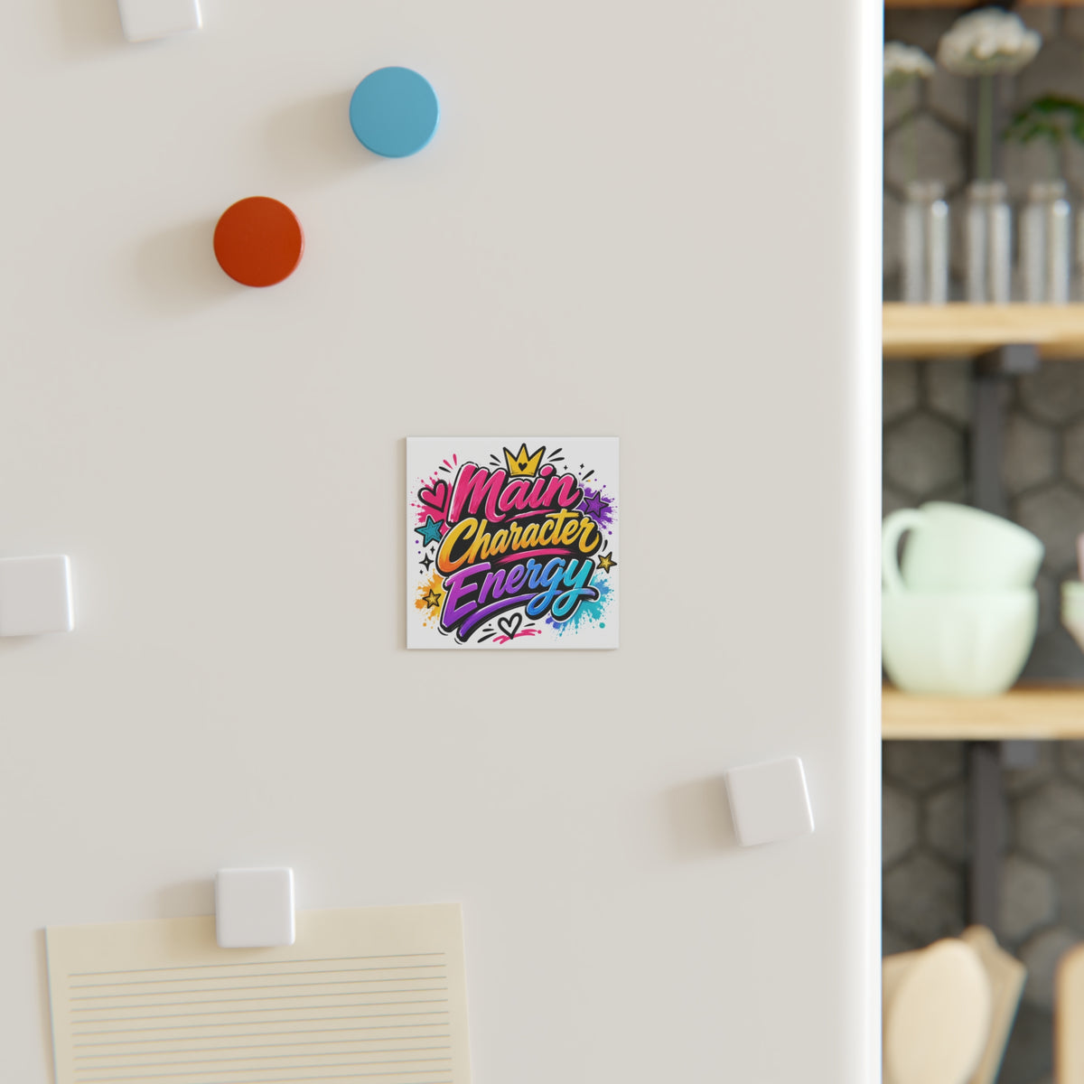 Main Character Energy Square Magnet — Colorful Pop Art Refrigerator Magnet