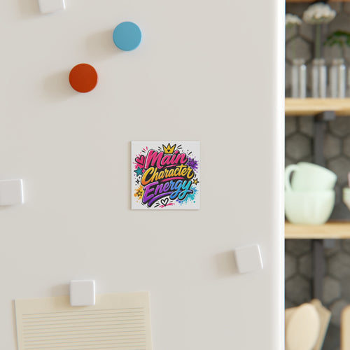 Main Character Energy Square Magnet — Colorful Pop Art Refrigerator Magnet