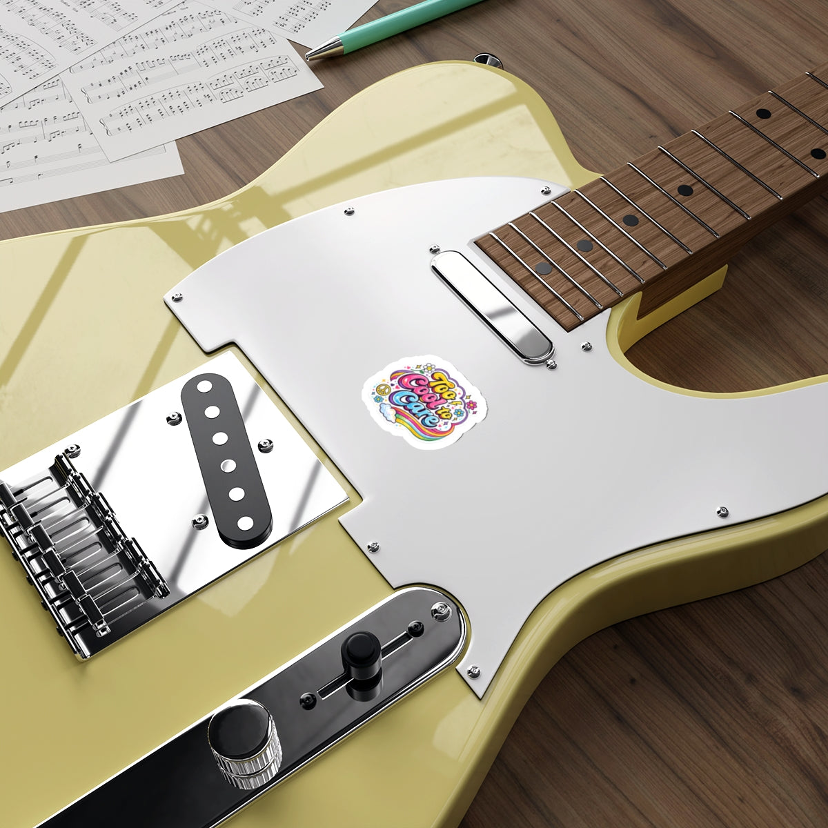 Too Cool to Care Rainbow Die-Cut Sticker — Retro 70s Peace & Flower Laptop Decal