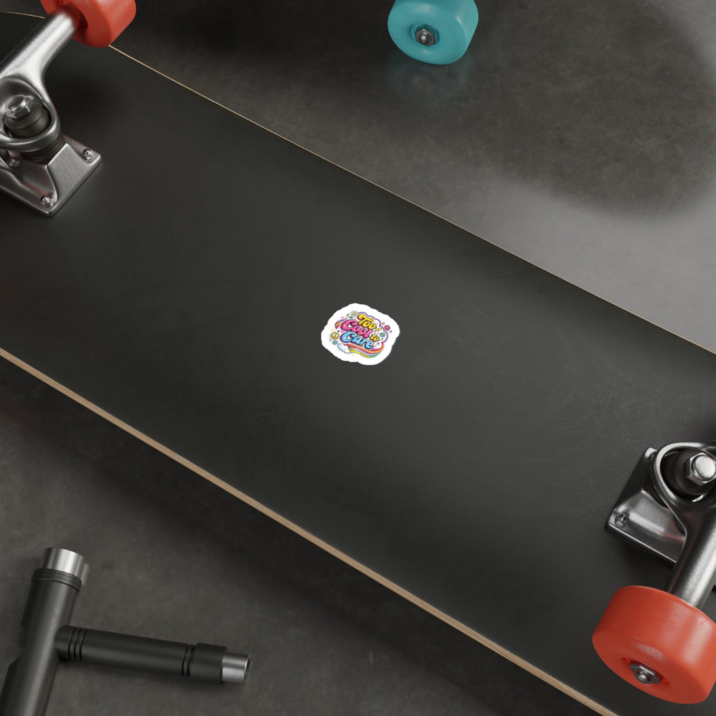 Too Cool to Care Rainbow Die-Cut Sticker — Retro 70s Peace & Flower Laptop Decal